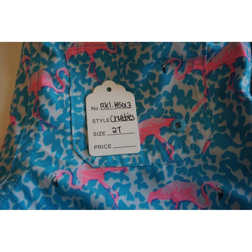 Chubbies Kids 2T Swim Trunks Blue Pink Flamingo Print Mesh Lined Shorts